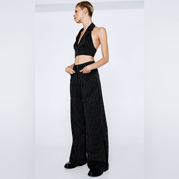 GloryStar Wide Leg Pinstripe stretch back slacks Trouser Pants XXL fit like L/XL - Picture 11 of 11